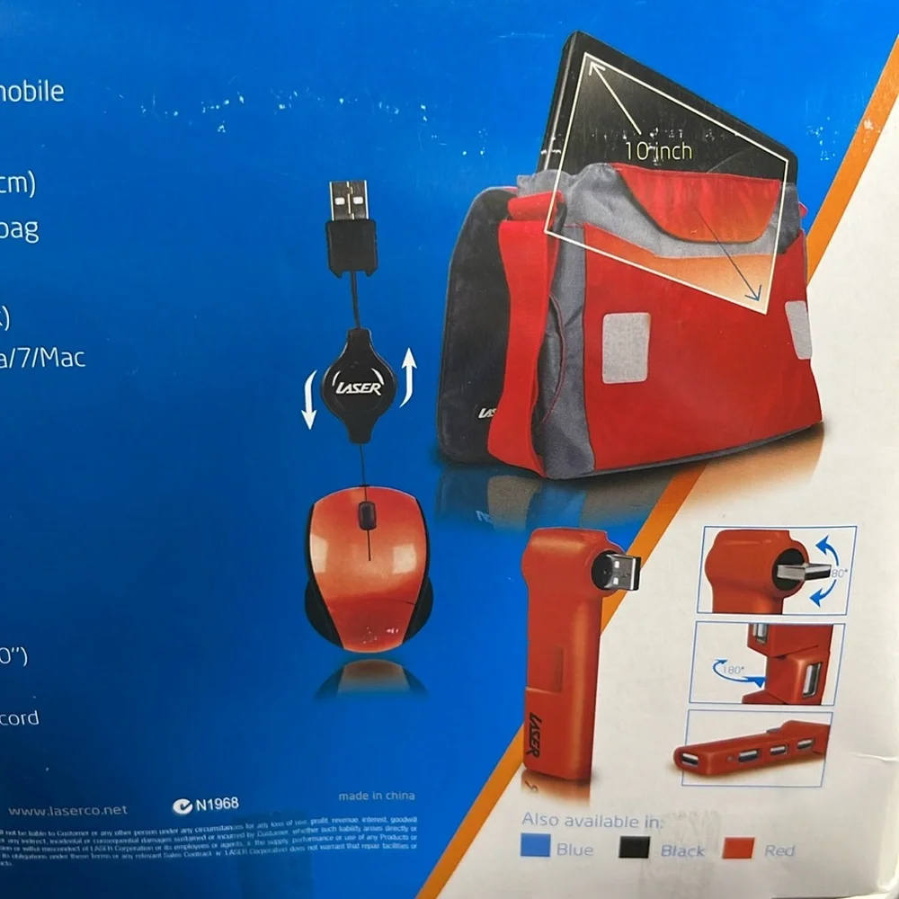 Netbook Bundle Kit with 10” Messenger Bag-Includes a messenger bag, mouse, & USB